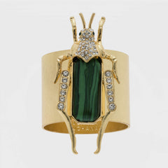 Grasshopper napkin rings, faux malachite, set of two