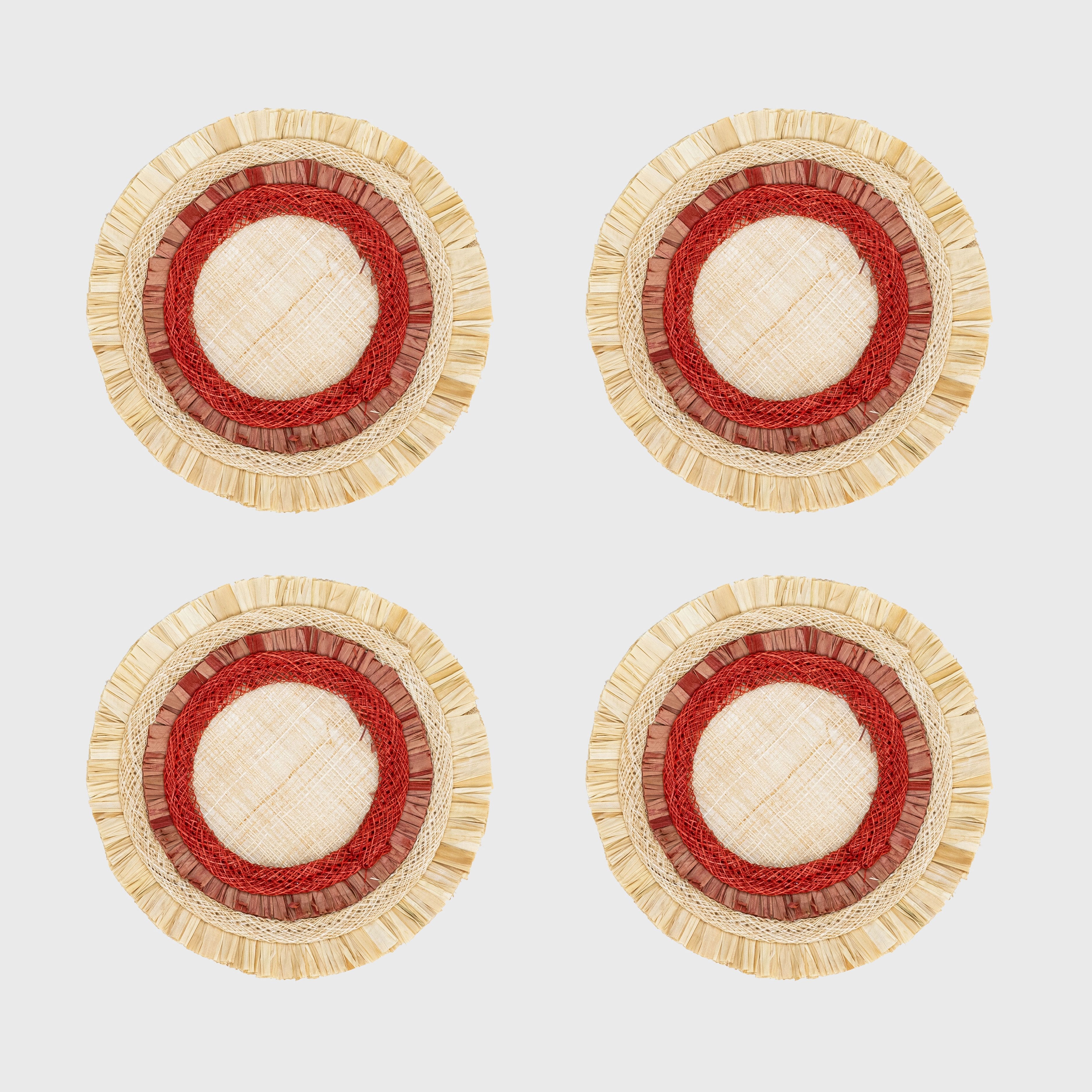 Ruffle edge straw coasters, red