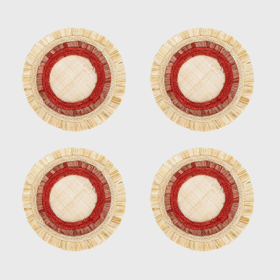 Ruffle edge straw coasters, red