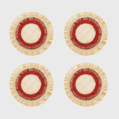 Ruffle edge straw coasters, red