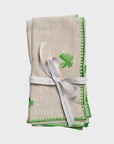Palm tree embroidered dinner napkins, flax, set of two