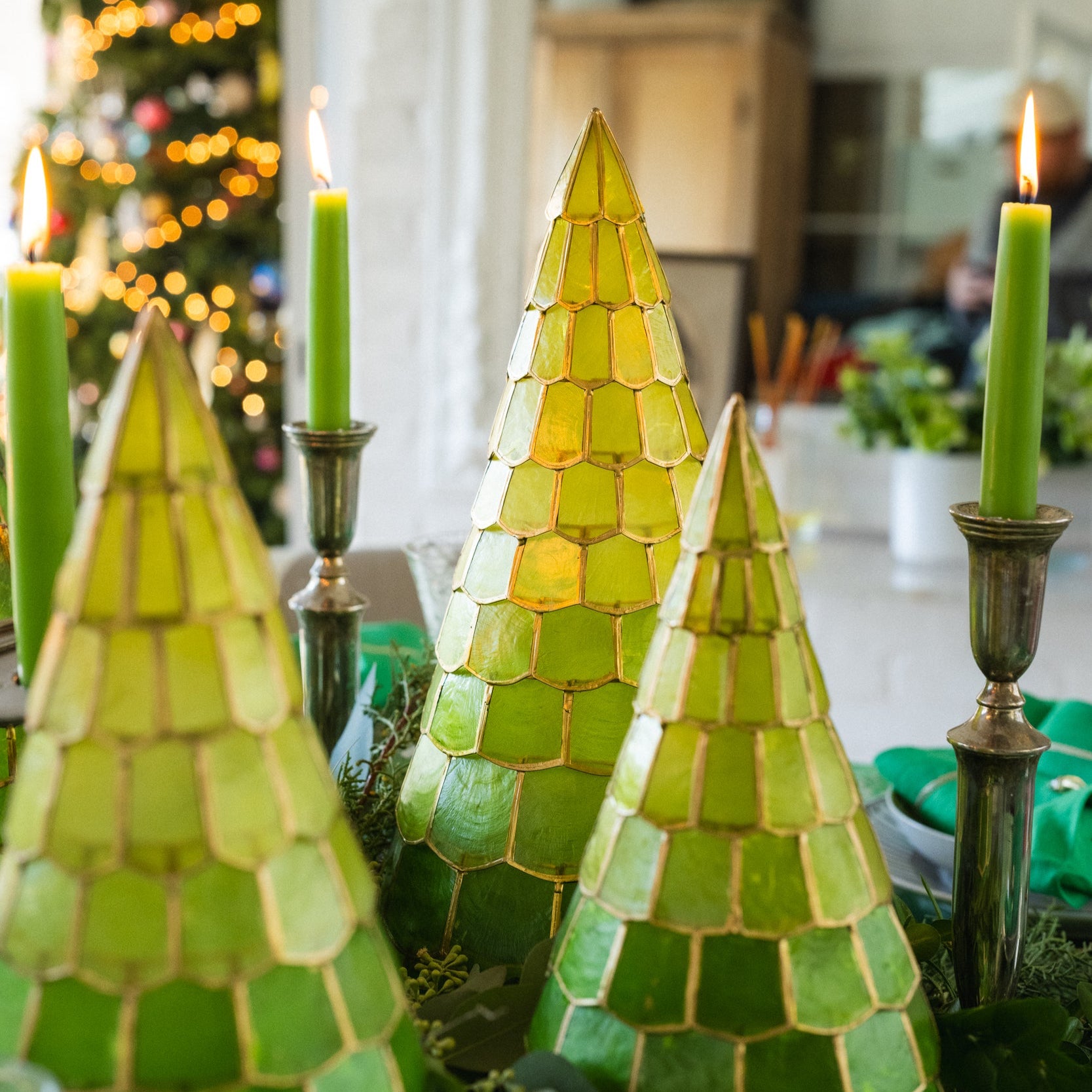 Capiz trees, set of three, green