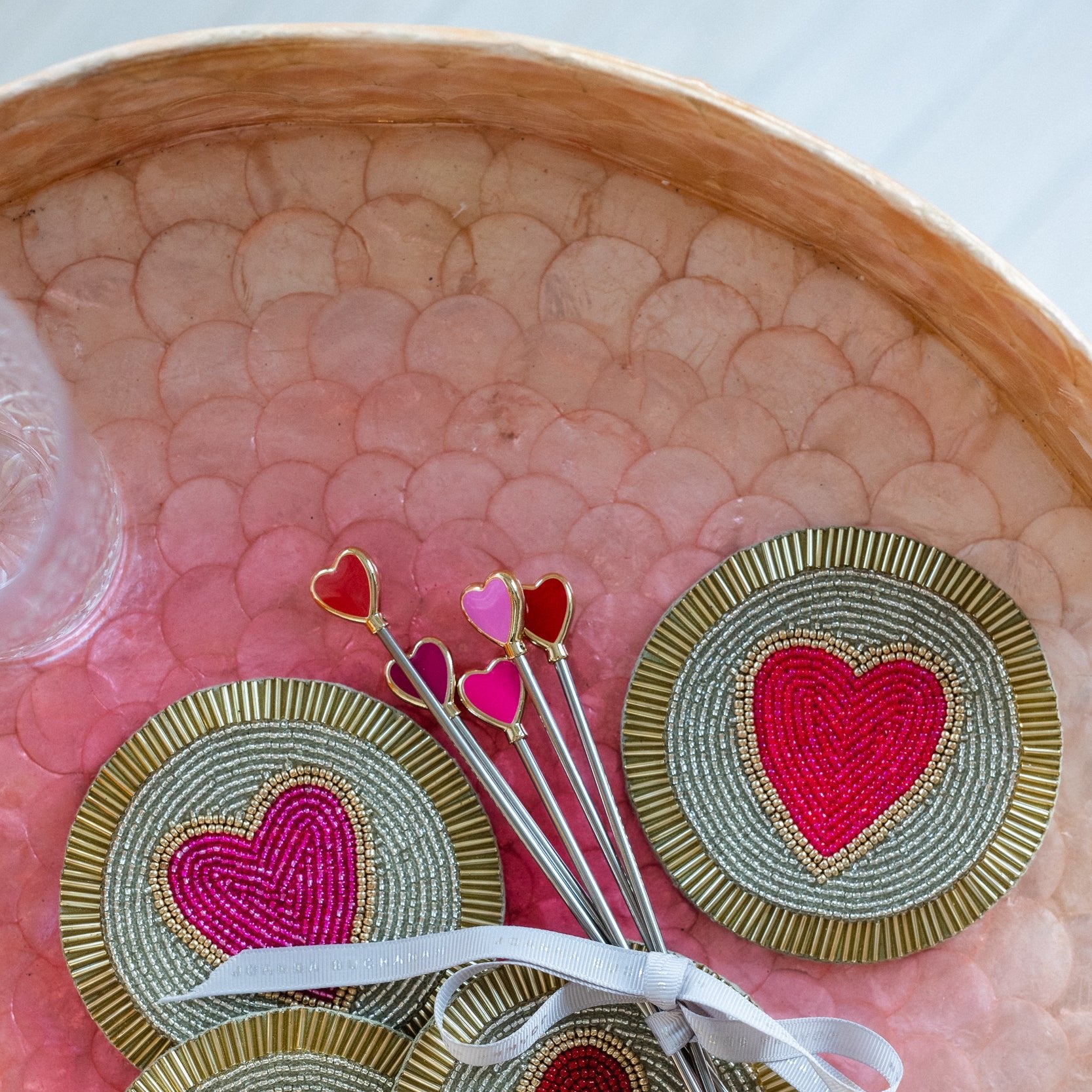 Large ombre capiz tray, pink