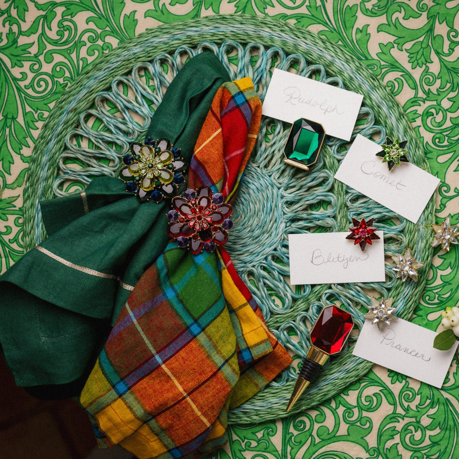 Candy flower napkin rings, emerald, set of four