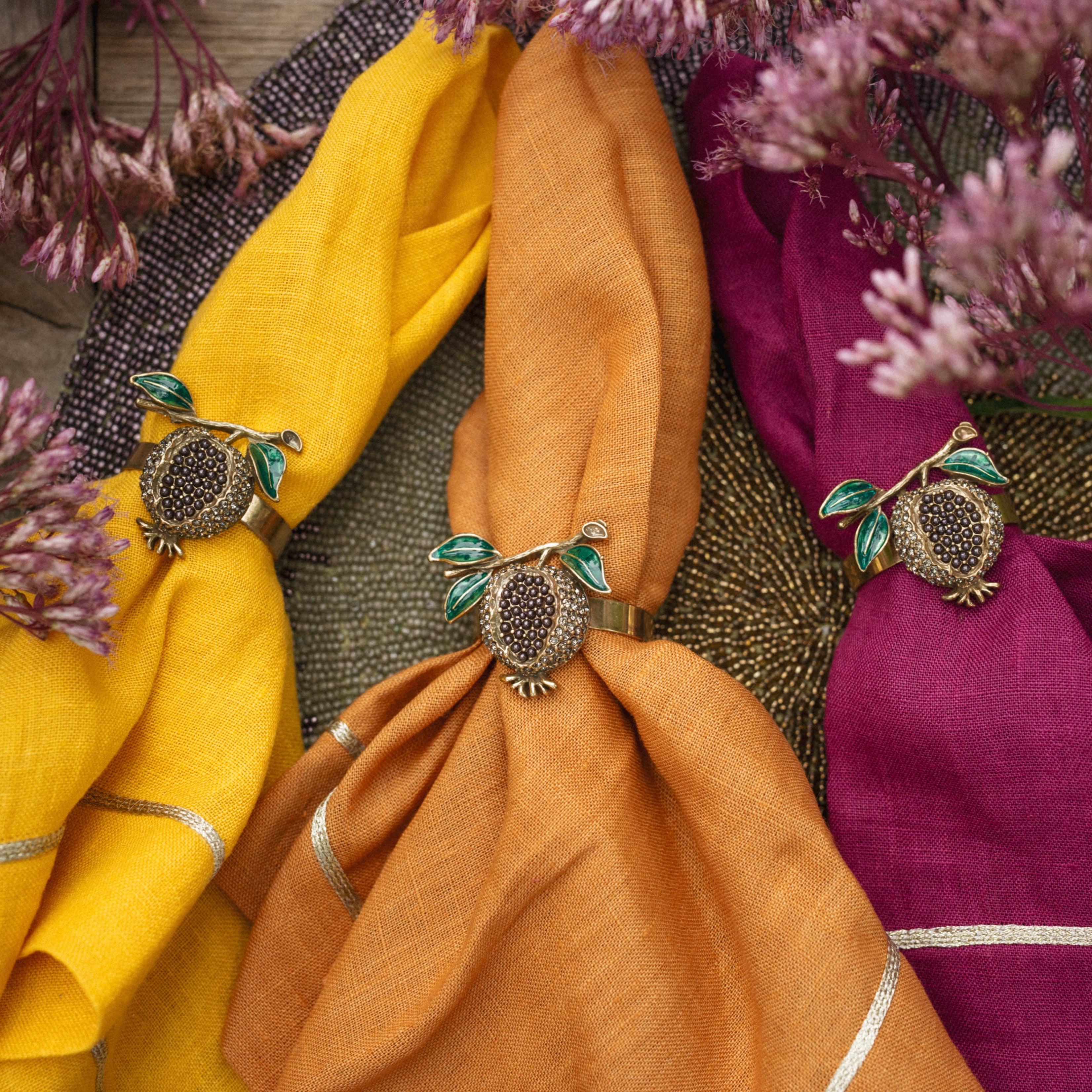 Pomegranate skinny napkin rings, set of four