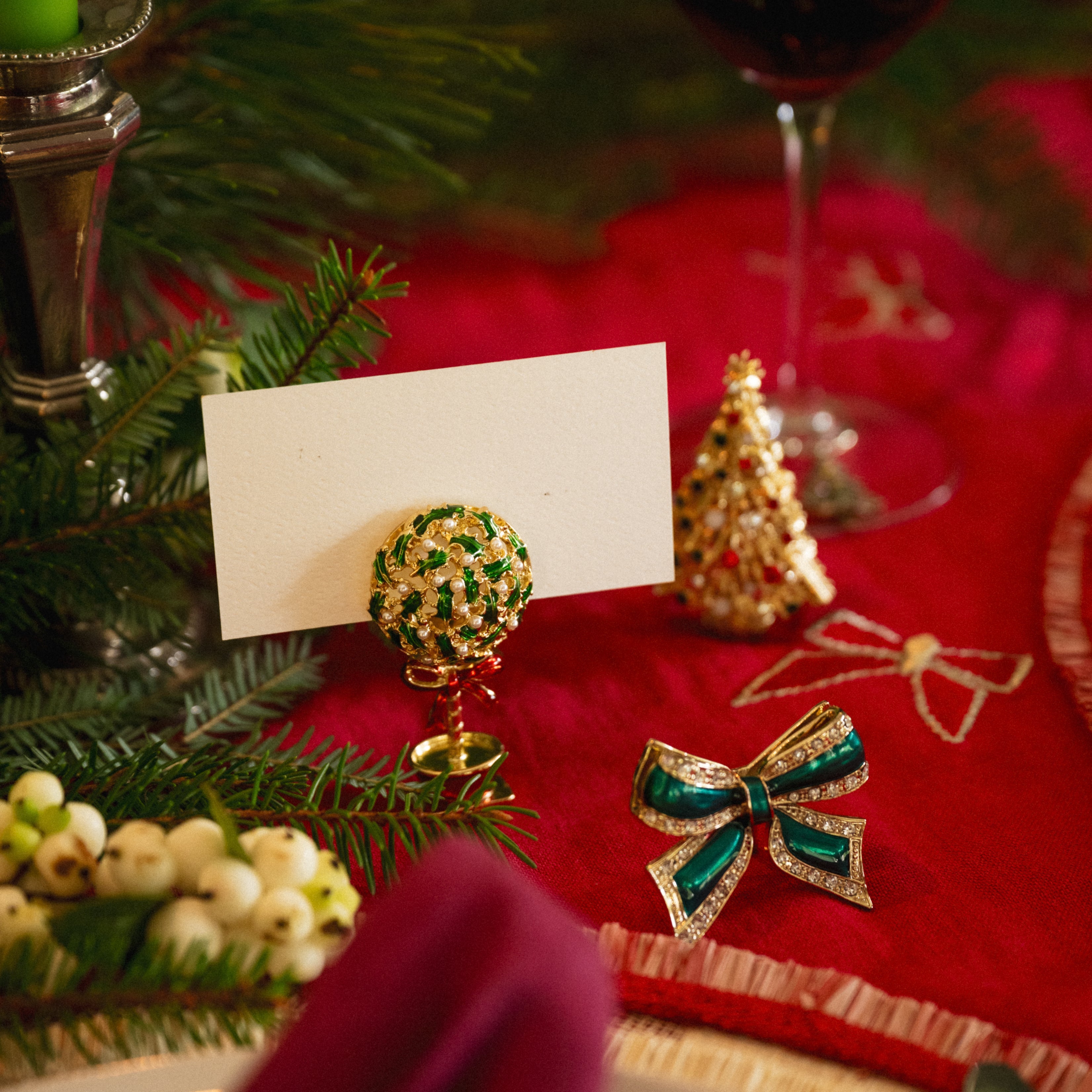 Holly ball placecard holders, set of four