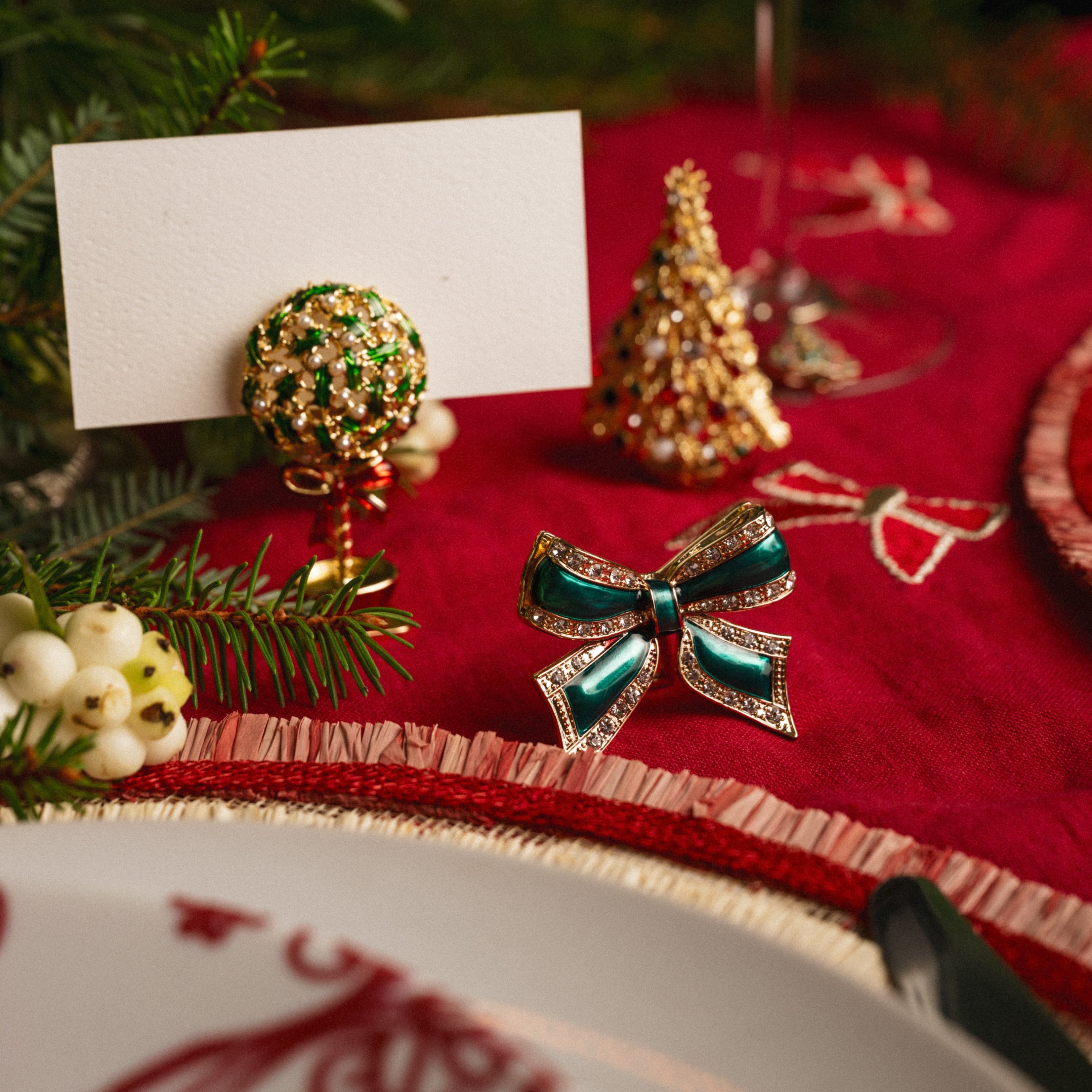 Holly ball placecard holders, set of four