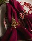 Gold trim dinner napkins, damson, set of two