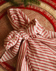 Bow linen napkin, red stripe, set of two