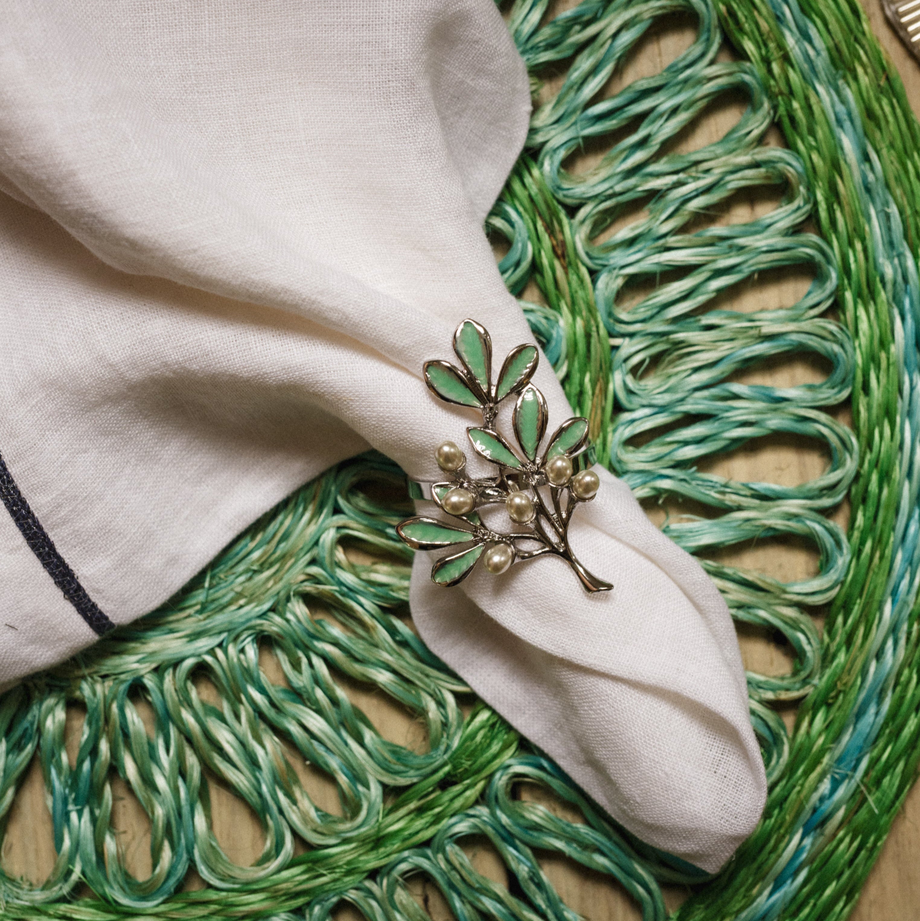 Loopy straw placemats, emerald, set of four