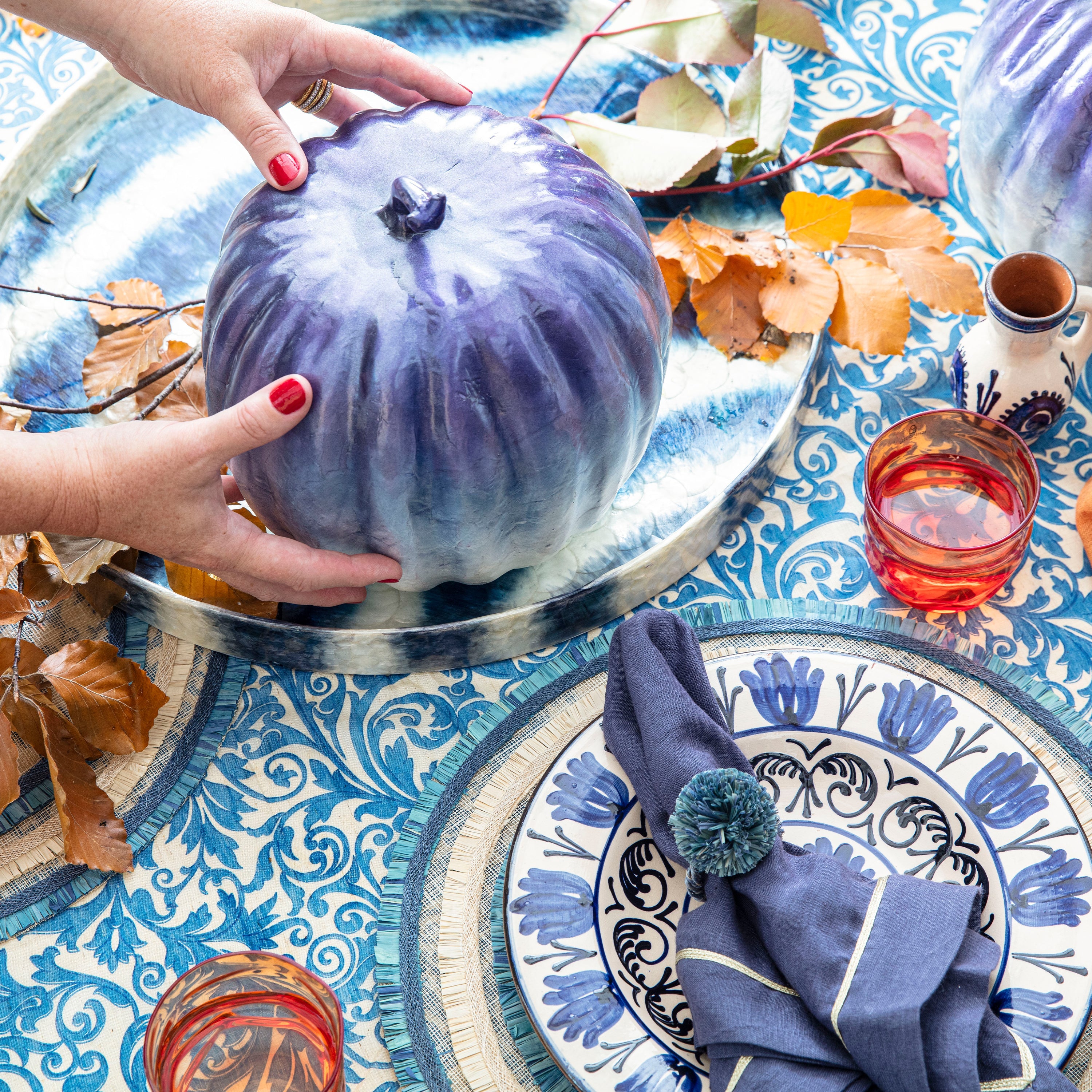 Large capiz pumpkin, blue ombre