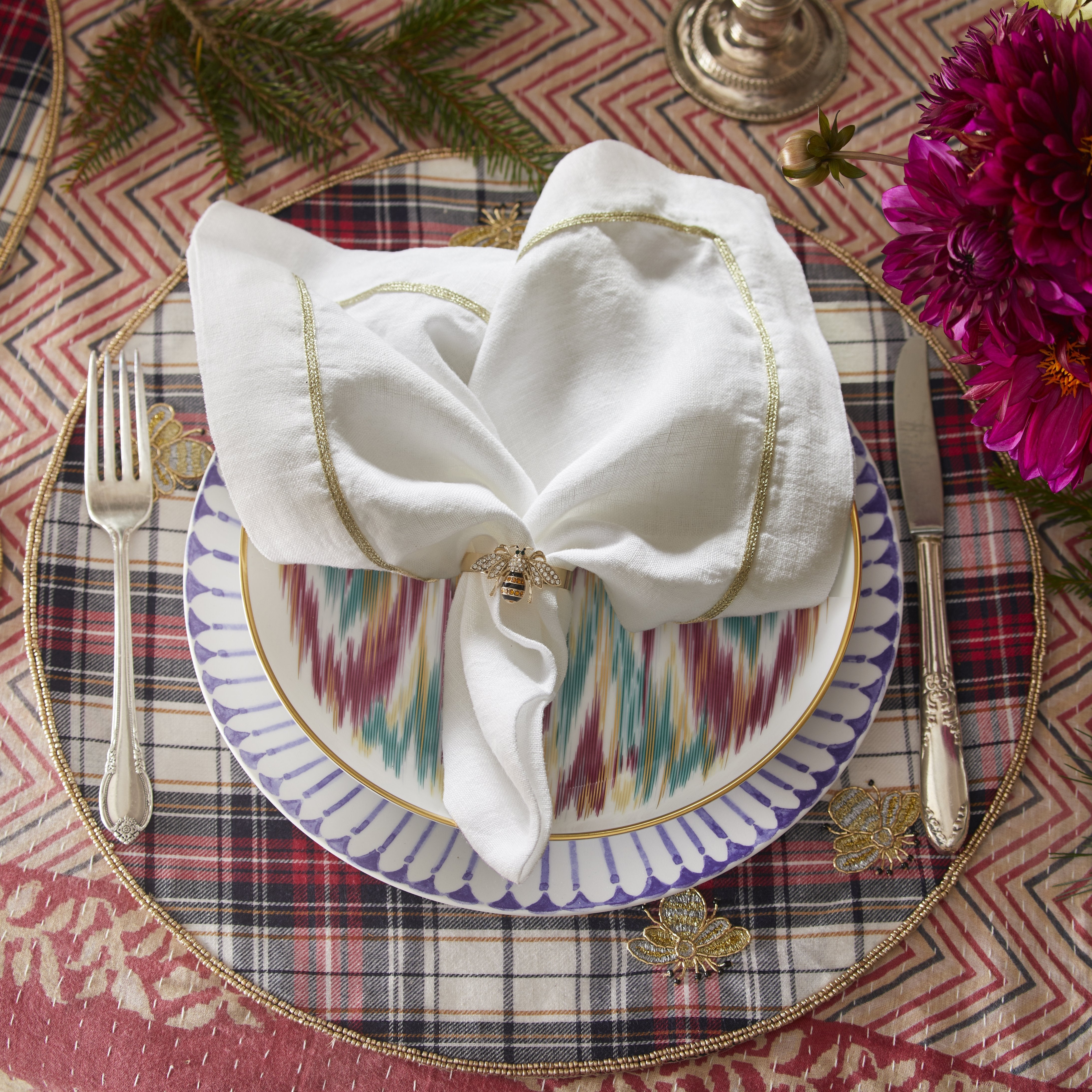 Skinny stripey bee napkin rings, set of four