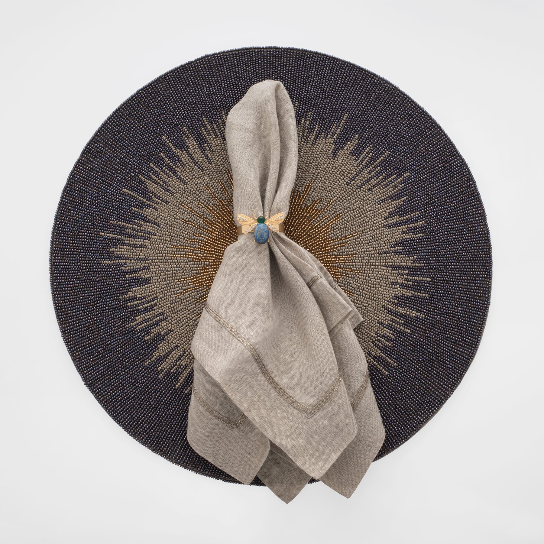 Etched wing bug skinny napkin rings, lapis lazuli, set of four