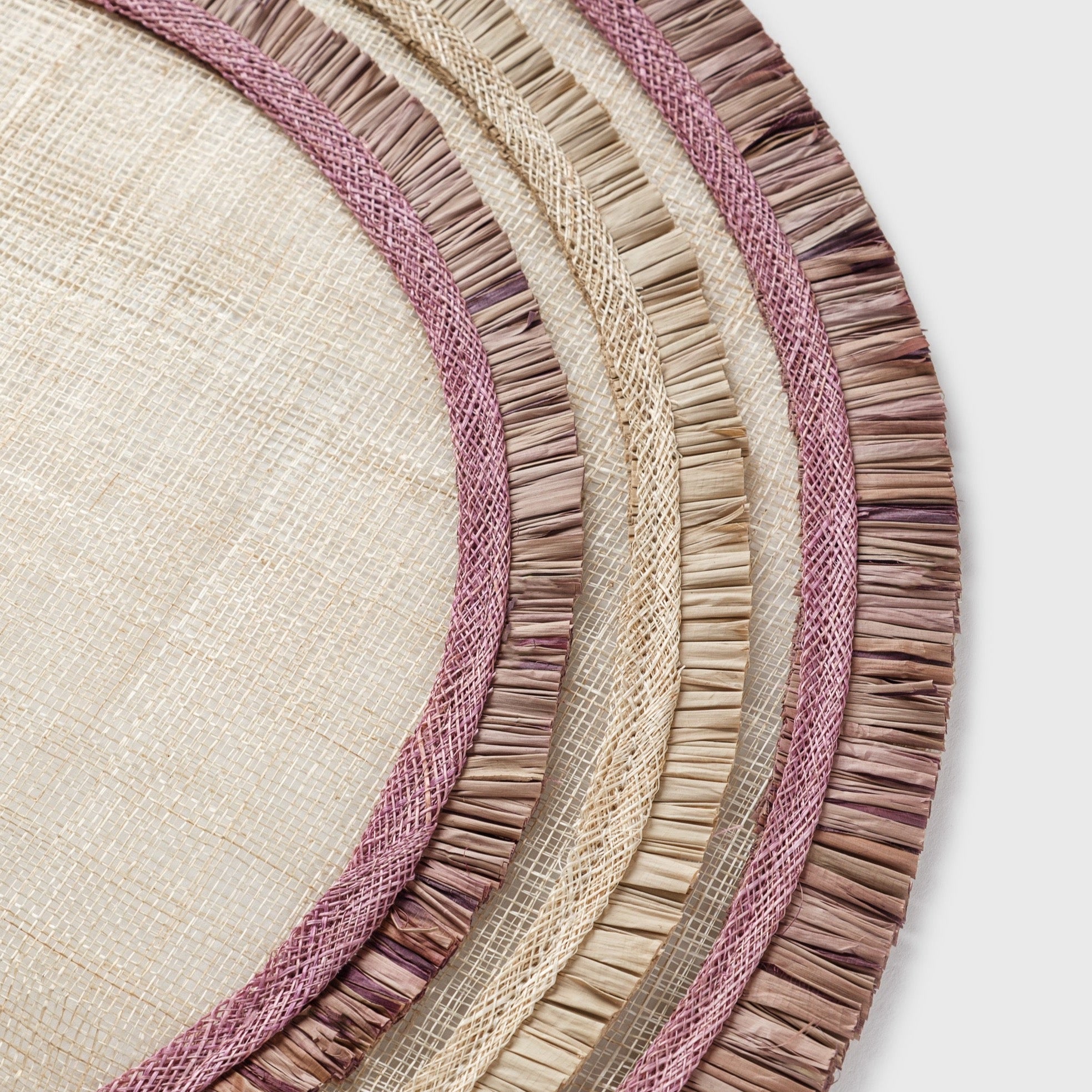 Ruffle edge straw placemats, lilac, set of four