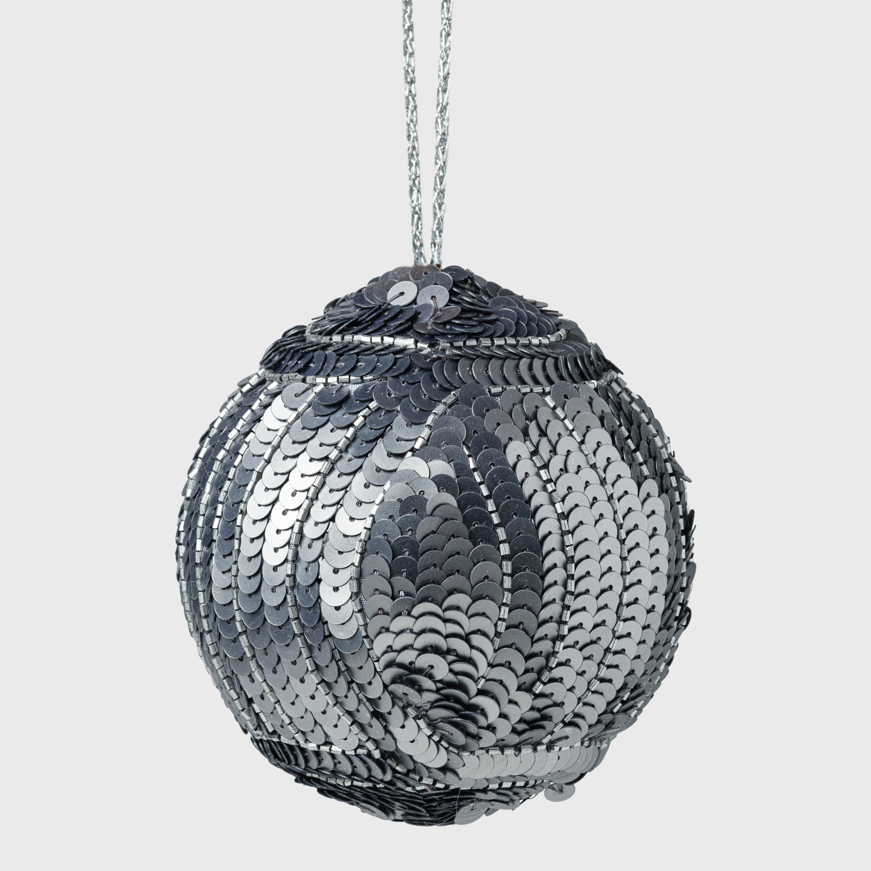 Cable sequin Christmas balls, silver, set of three