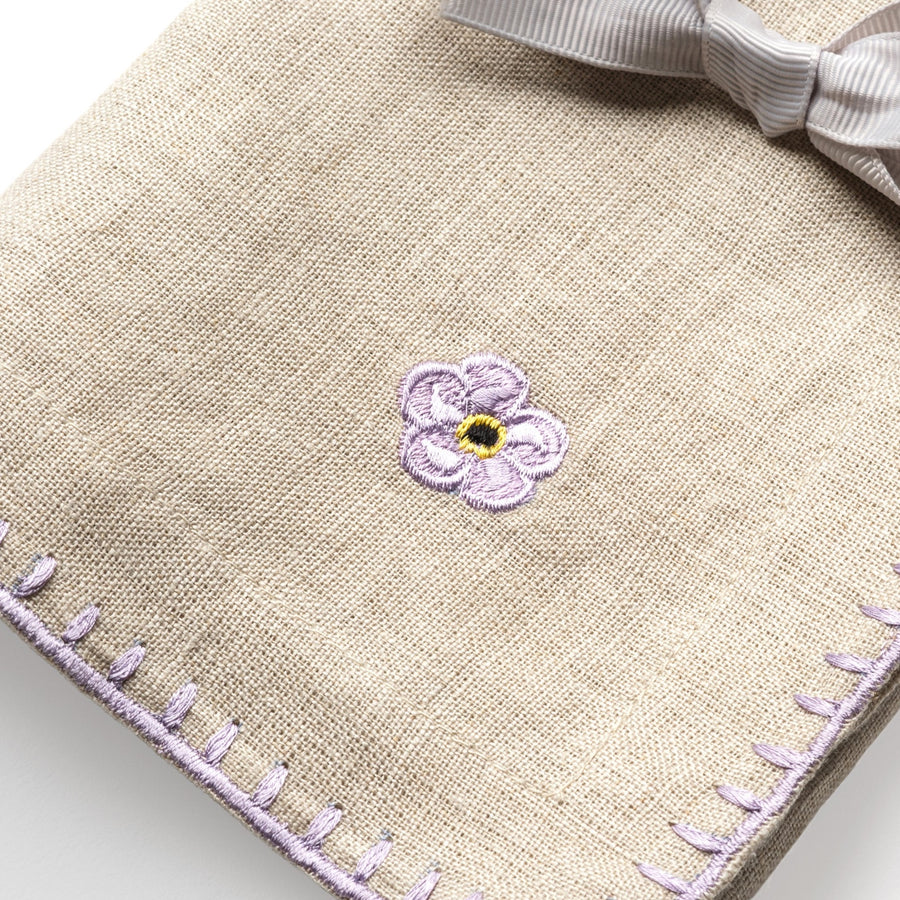 Violet embroidered dinner napkins, flax, set of two