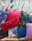 Embroidered star pillow, amethyst cotton velvet