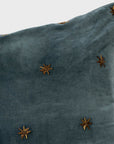 Embroidered star pillow, dark grey cotton velvet