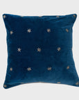 Embroidered star pillow, navy cotton velvet