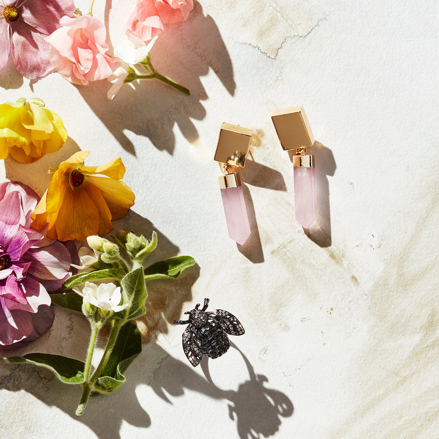 Modern quartz earrings, rose quartz