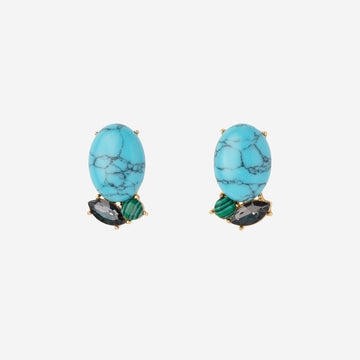 Rosebud button earrings, turquoise