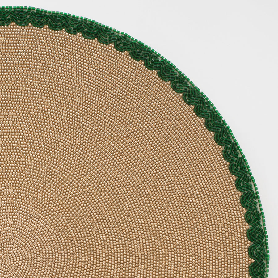 Scalloped edge hand beaded placemat, green