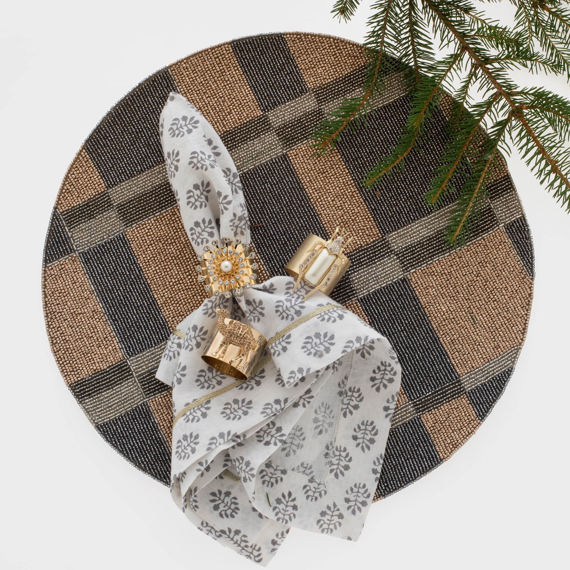 Grasshopper napkin rings, pearl, set of two