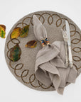 Pewter trim linen dinner napkins, flax, set of two