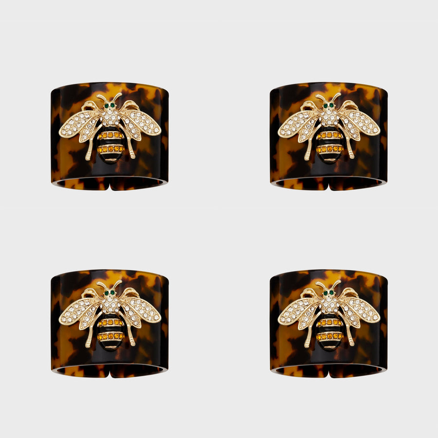 Stripey bee resin napkin rings, tortoiseshell, set of four