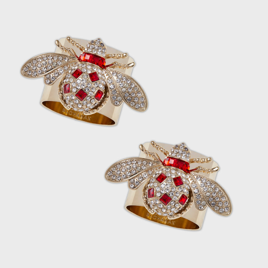 Classic bee napkin rings, ruby, set of two