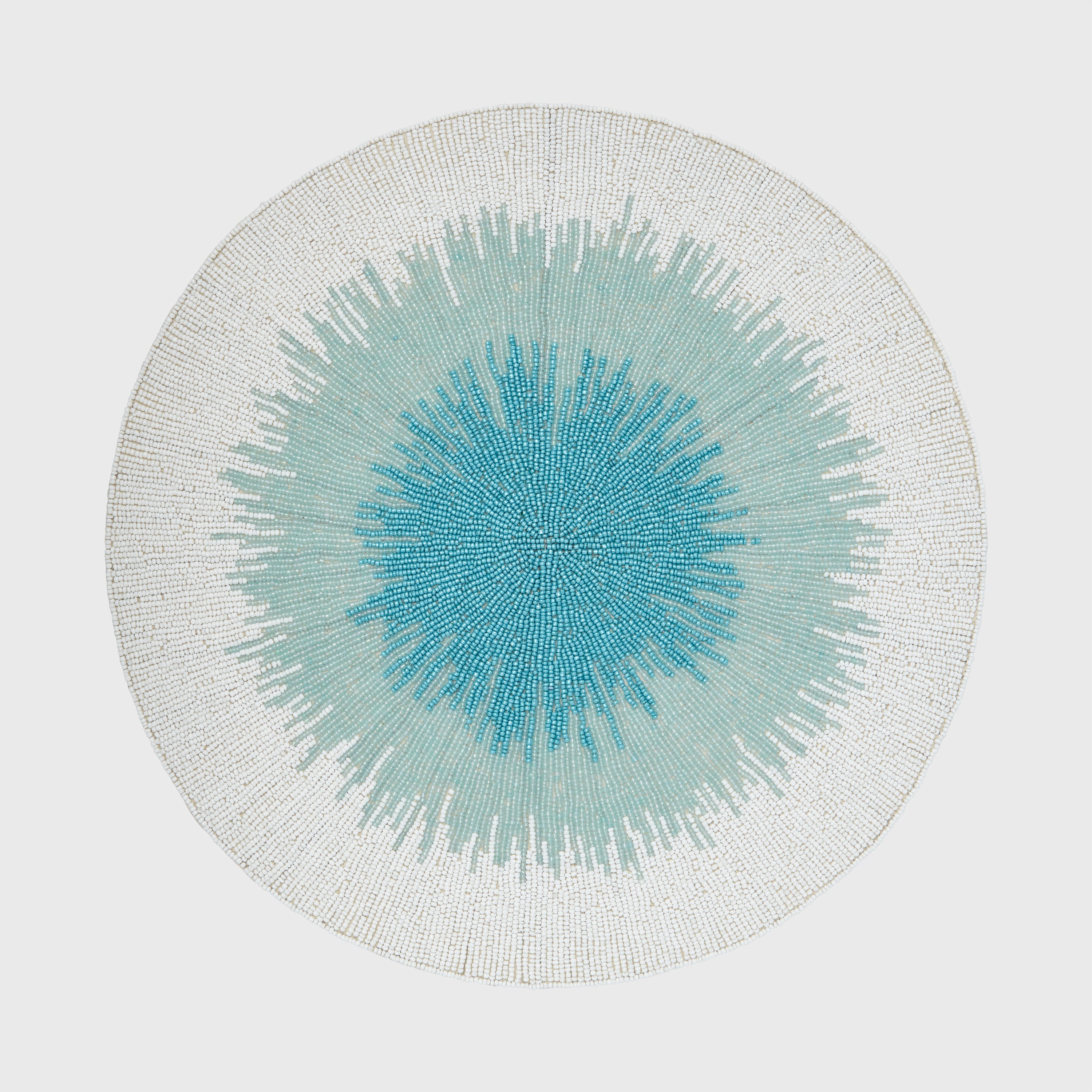 Ombre hand beaded placemat, turquoise