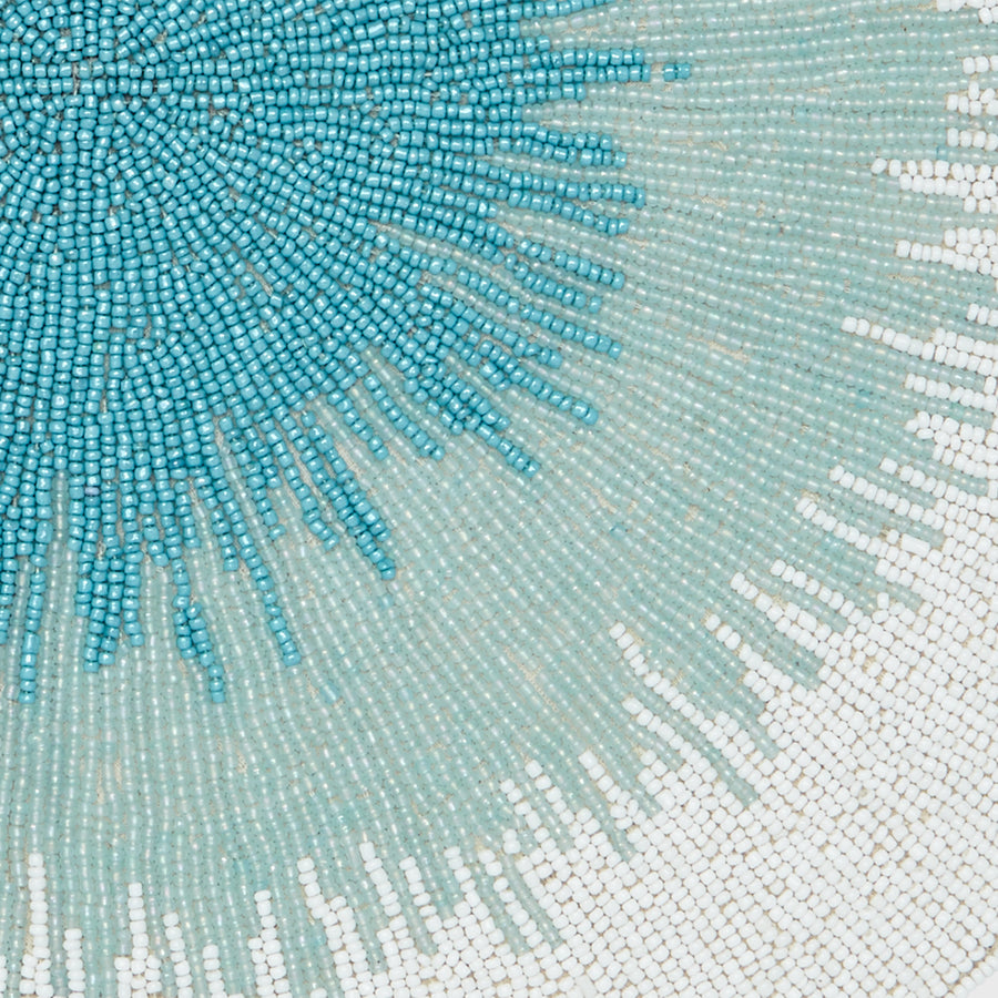 Ombre hand beaded placemat, turquoise