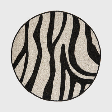 Zebra hand beaded placemat, black