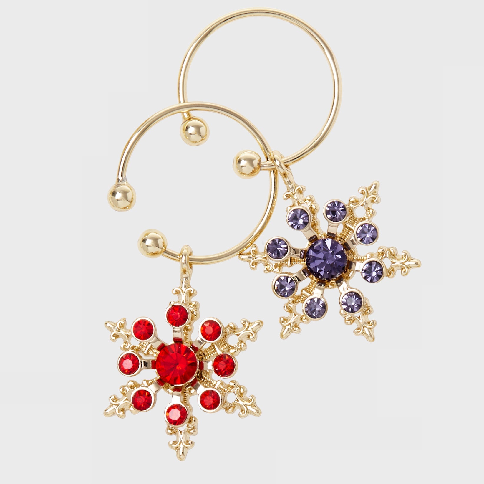 Snowflake wine charms, jewel tones