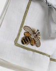 Stripey bee linen dinner napkins, white, set of two