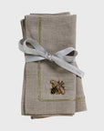 Stripey bee linen dinner napkins, flax, set of two