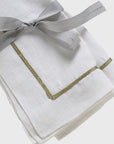 Gold trim linen dinner napkins, white, set of two