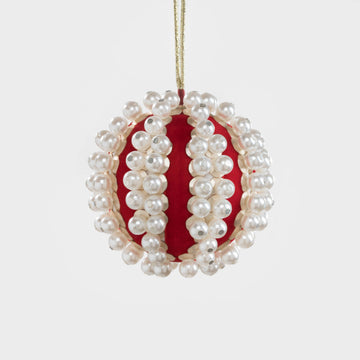 Pearl and velvet ball ornament, ruby