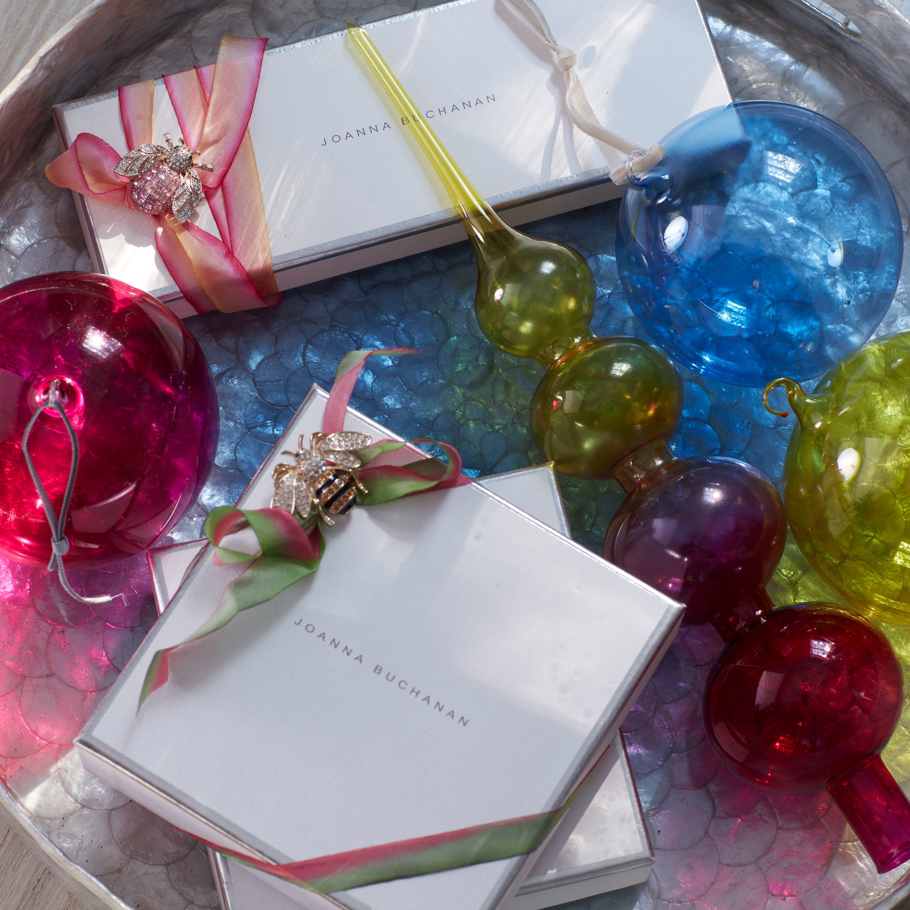 Glass bubble balls, blue, set of three