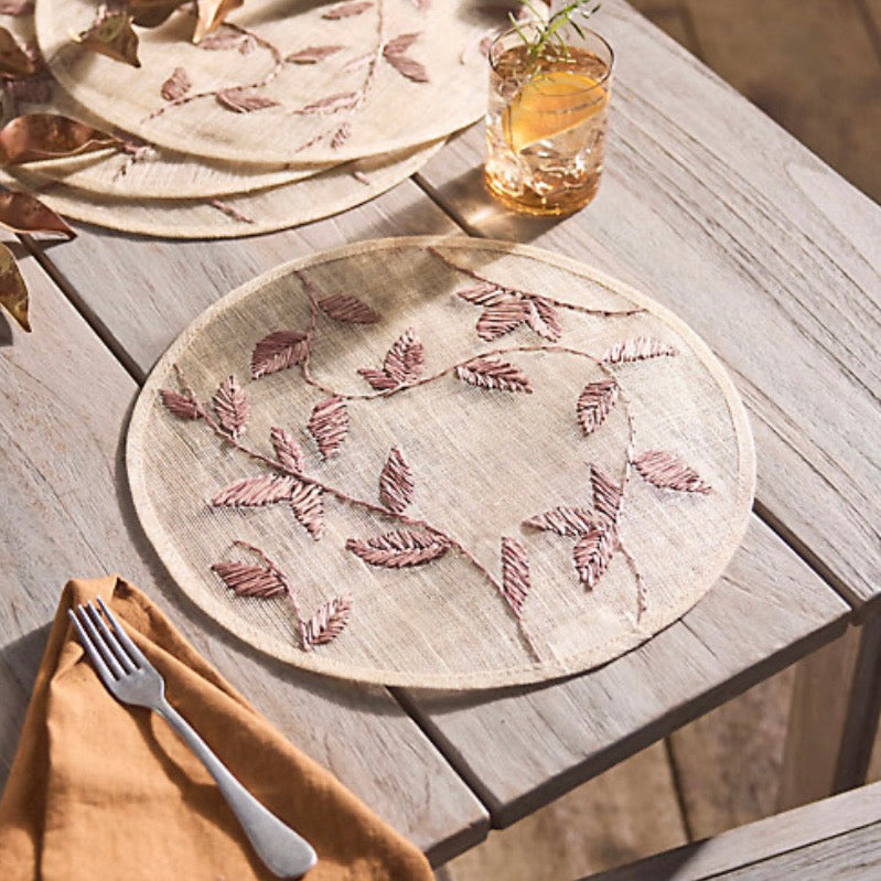 Straw leaf placemat, brown, set of four