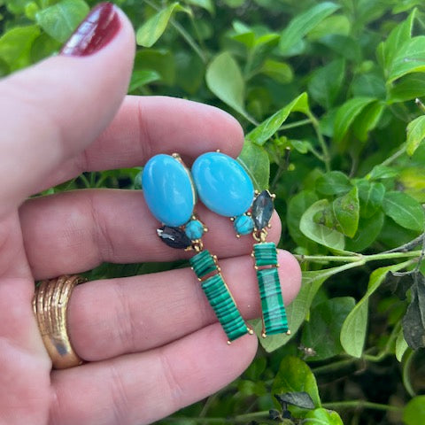 Rosebud earrings, turquoise