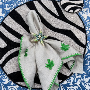 Zebra hand beaded placemat, black