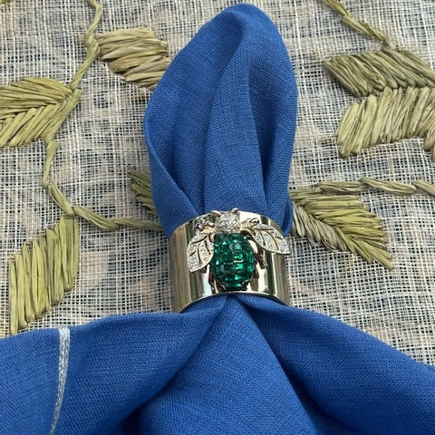 Silver trim dinner napkins, bright blue, set of two