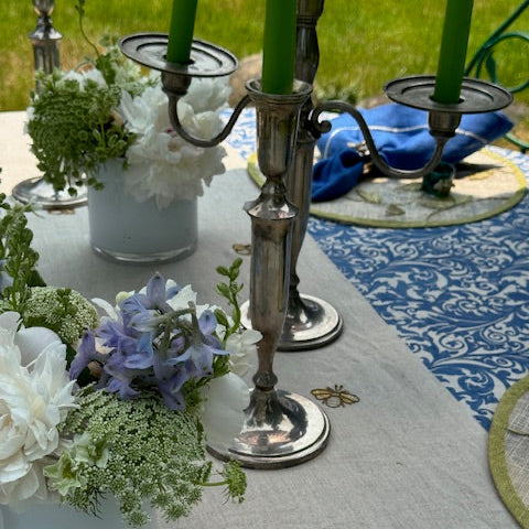Silver trim dinner napkins, bright blue, set of two