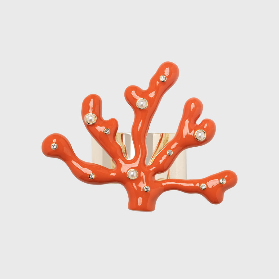 Coral napkin rings, coral, set of four