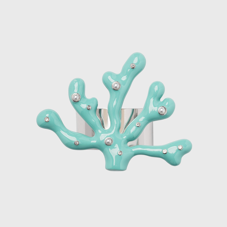 Coral napkin rings, turquoise, set of four