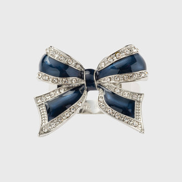 Enamel bow skinny napkin rings, navy, set of four
