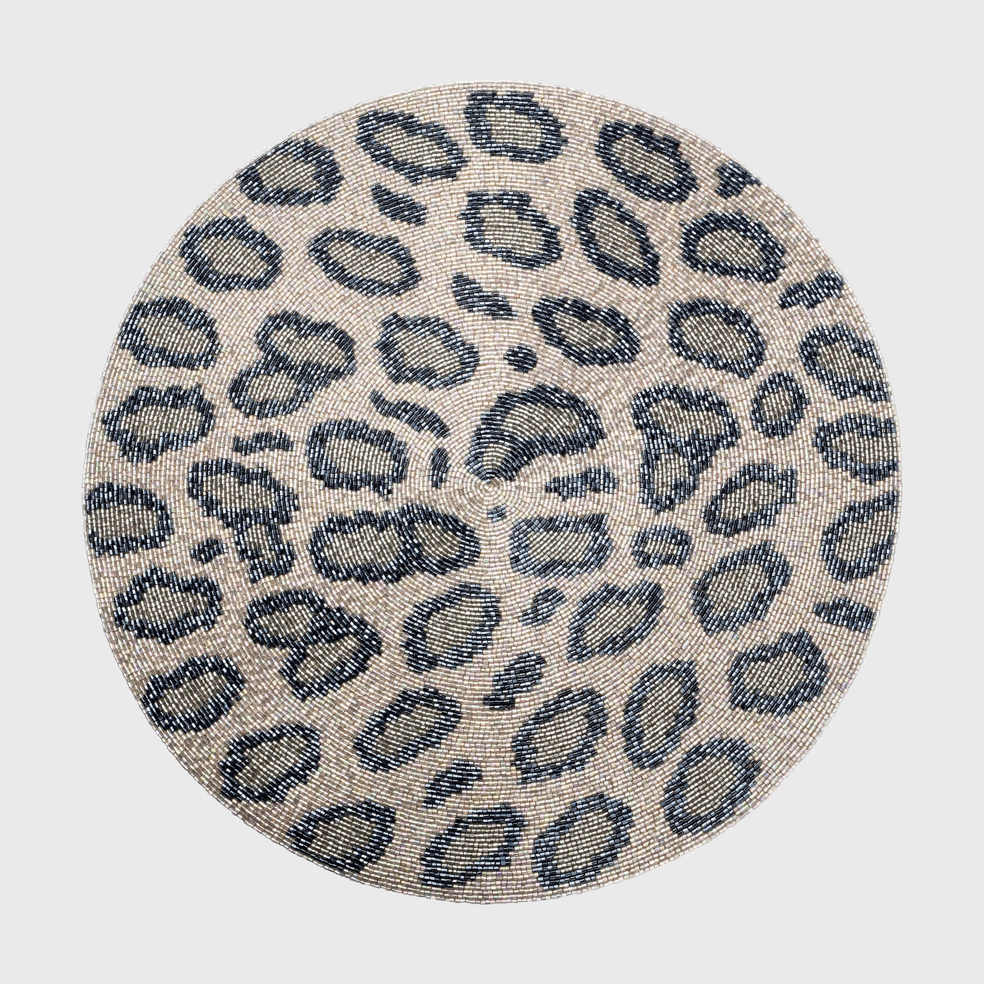 Animal pattern hand beaded placemat, silver