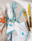 Lobster embroidered dinner napkins, flax, set of two