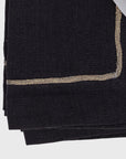 Pewter trim linen dinner napkins, black, set of two
